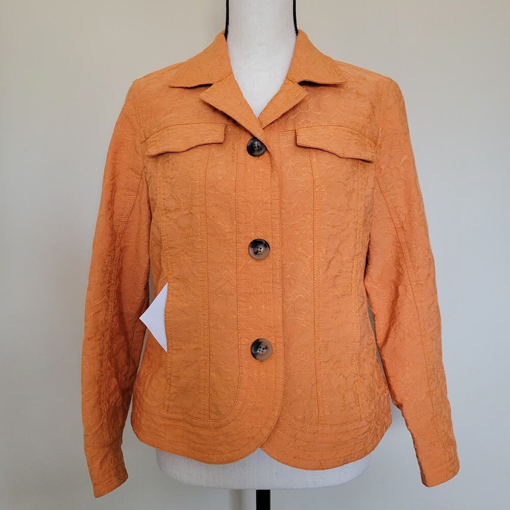 Coldwater Creek Size 12P Jacket Blazer Embroidered Long Sleeve Pockets